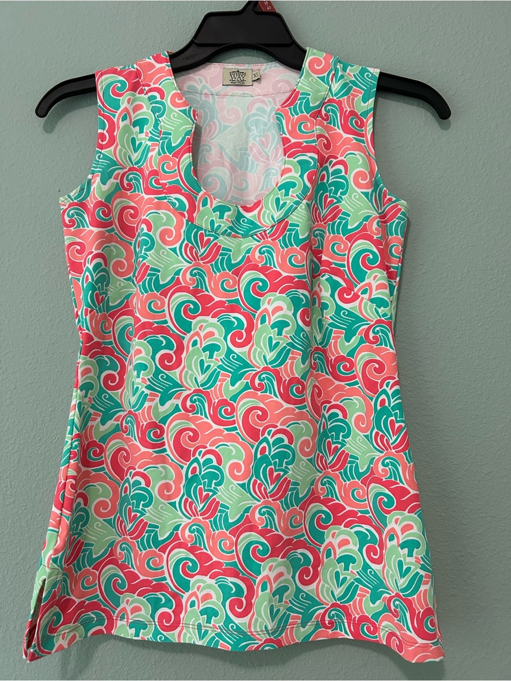 Katherine Way Coral & Teal Printed Scoop-Neck Tank